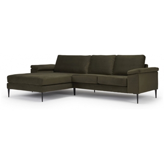 Nabbe 3 personers sofa m. chaiselong | Grønt stof